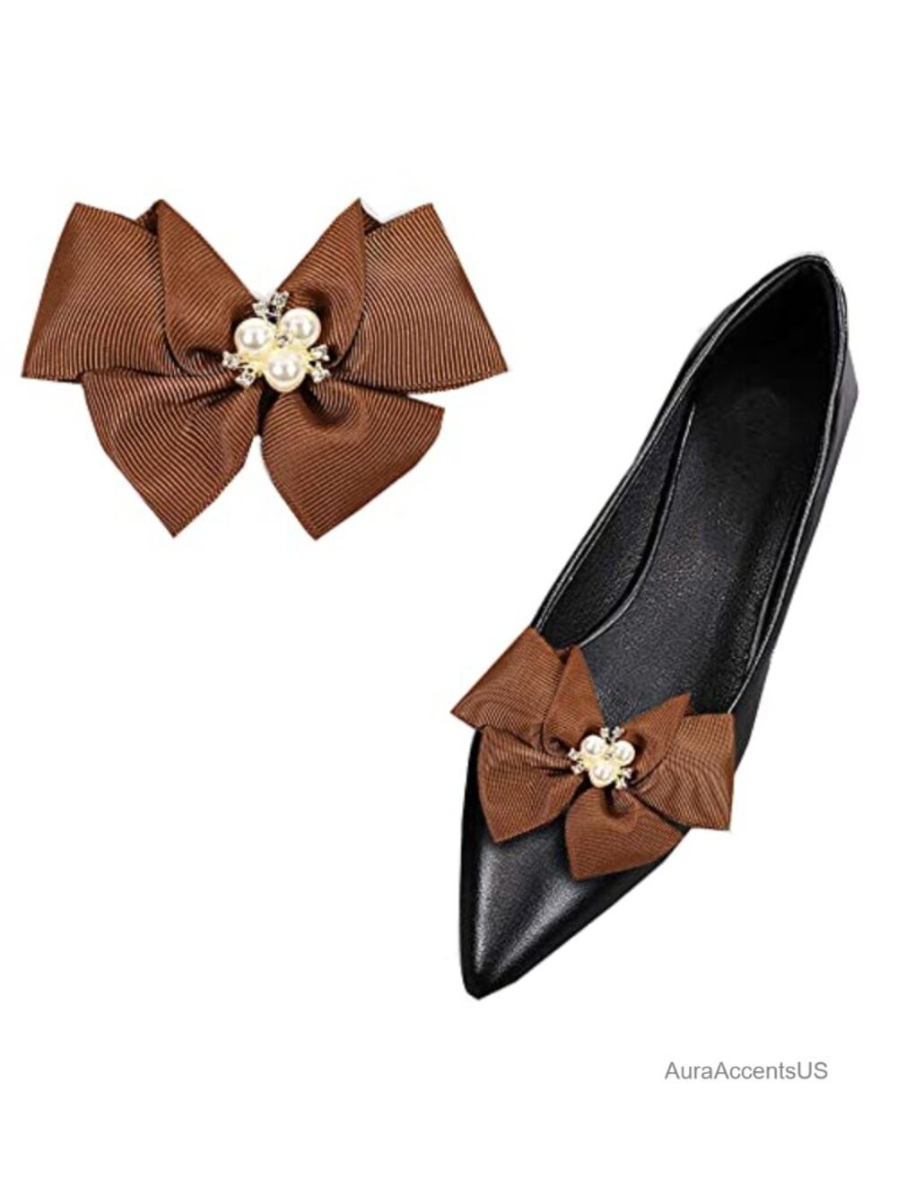 Satin Bow Shoe Clips Women Pearl Buckle Charms Wedding Party